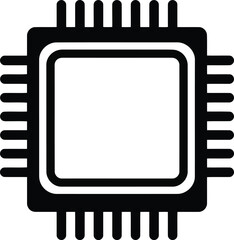 Black computer processor chip icon on white background
