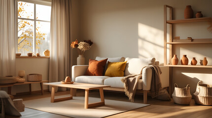 Minimalist Scandinavian Living Room Interior with Natural Light