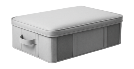 Under-bed fabric laundry storage for small bedrooms, optimizing space use.