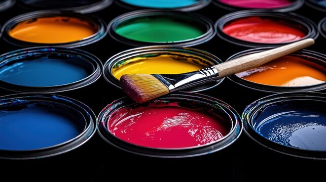 Colorful paint cans and brush (2) - Powered by Adobe