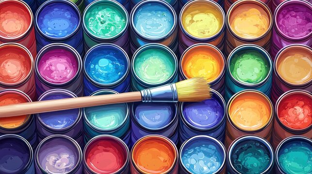 Colorful paint cans and brush (1) - Powered by Adobe