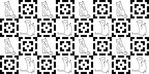 Fototapeta premium Art Deco Geometric and Cats Design Pattern for Seamless Transparent Background Template