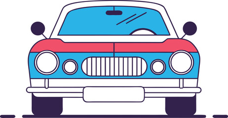 Front view of a retro car with blue red and vector template white colors automobile vehicle