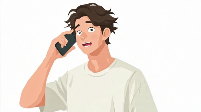 Young man in casual wear talking on his mobile phone with a surprised expression