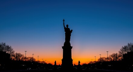 Liberty Silhouette Iconic Statue Against a Vivid Sunset