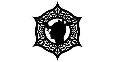 Ornate Silhouette of a Head within a Decorative Geometric Frame