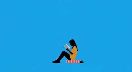 Silhouette of a Woman Reading a Book on a Cushion