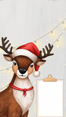 santa claus deer with a blank sign illustration design vertical