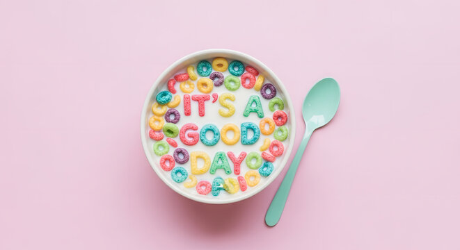 Start Your Day Right It's A Good Day to Enjoy colorful Alphabet  Cereal