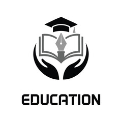 Education Logo with Book, Figure, and Stars