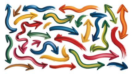 Collection of colorful wavy arrows pointing in various directions