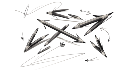 Abstract arrangement of sharp metallic objects against a dark background