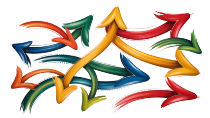 Vibrant abstract arrows pointing in multiple directions on black background