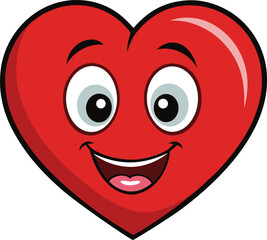 Red cartoon heart character with big eyes and wide smile vector template face
