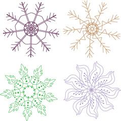 Collection of four intricate snowflake designs in a artistic style
