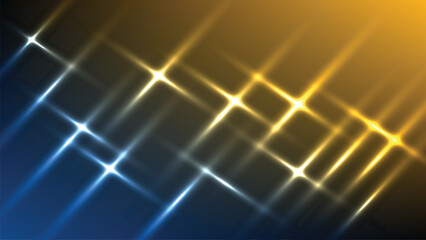 Abstract Light Sparking Background in Blue and Yellow Colors. Vector illustration of diagonal streaks of light with bokeh effects on a trendy gradient background