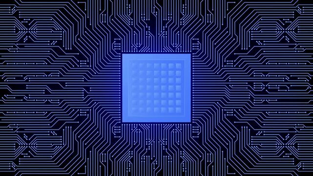 chip set future technology with circuit animation blue background.