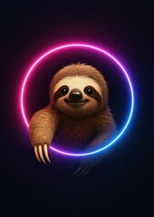Obraz premium Cute sloth neon circle wallpaper