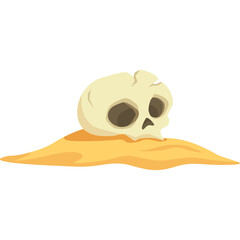 Pixel Art Skull Emerging from Sand Dune with Cracked Surface on White Background Minimalist Illustration