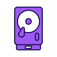 Naklejka premium A purple linear style hard disk drive icon symbolizing computer hardware and digital data storage. This technology graphic represents memory and information