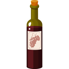 Pixel Art Style Red Wine Bottle With Label Featuring Grapes Icon And Cork Stopper Isolated On White Background