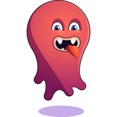 Pixel Art Red Blob Monster Character With Googly Eyes And Tongue Sticking Out In A Playful Manner Isolated On White Background