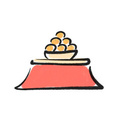 墨絵のシンプルなこたつとみかん　正月素材・冬