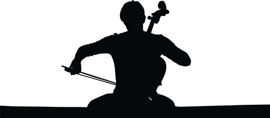 Silhouette of person playing a string instrument, bow in hand