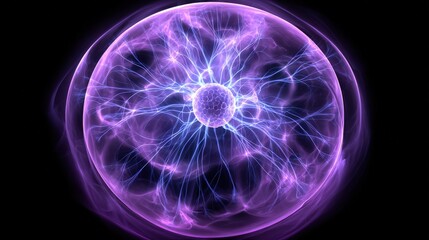 A vibrant purple energy sphere radiating electric tendrils, illustrating dynamic plasma and scientific phenomena in a captivating visual display.