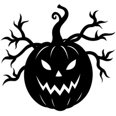 Jack-o’-Lantern Pumpkin Creepy Vines Silhouette Vector