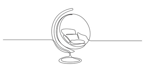 Hanging Swinging Chair continuous single line art vector illustration,