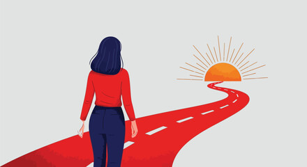 Woman walking towards success concept illustration and future goals