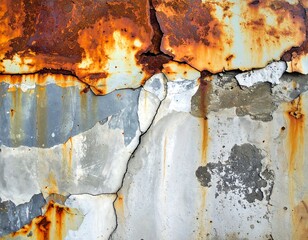 Rust and Decay - A Close-Up of Weathered Metal and Cracked Concrete.