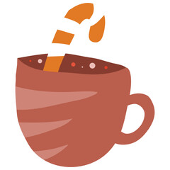 Red mug with candy cane christmas drink illustration