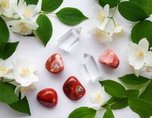 Red Jasper and Clear Quartz with Flowers