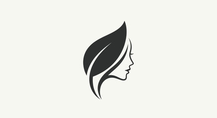 Elegant Womans Profile with Leaf Hair Design.