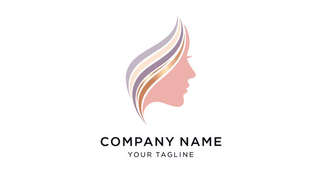 Elegant logo design featuring a womans profile with flowing hair, perfect for beauty and wellness brands.