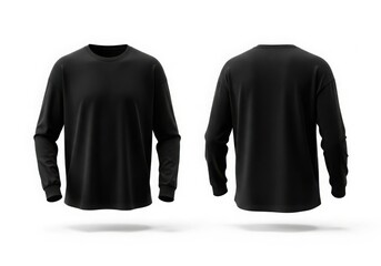 Front and back view of a black long sleeve t shirt mockup