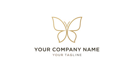 Elegant gold butterfly logo in a minimalist line art style.