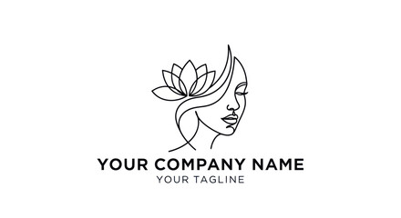 Fototapeta premium Elegant line art logo of a womans face with a lotus flower.