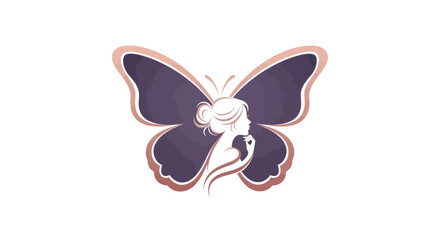 Elegant Butterfly Silhouette with Womans Face Minimalist Design.