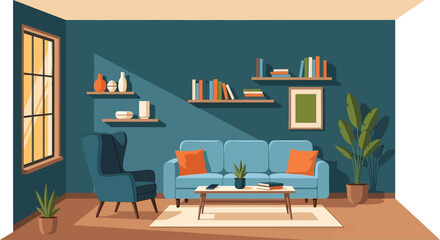 Modern living room design ideas blue sofa and armchair interior decor