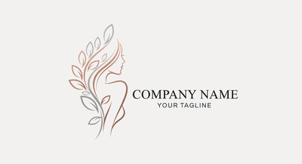 Elegant Woman Silhouette with Floral Elements Logo Design.
