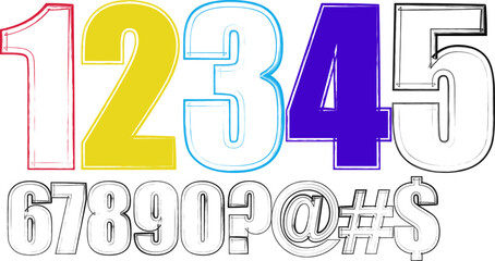 Colorful Cartoon Numbers and Symbols for Education or Fun Design