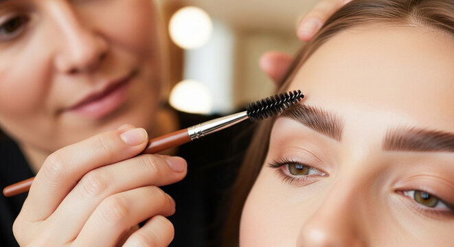 Brow shaping for a striking look with professional beauty treatment, perfect for showcasing makeup tutorials and beauty salon services with confidence - Powered by Adobe
