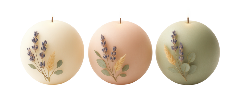 Round candles with dried flowers for a bohemian touch in your space.