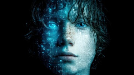 Child's Face with Digital Circuitry Overlay