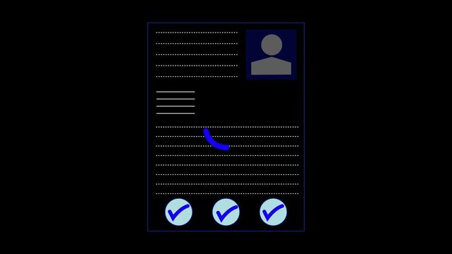 Application form check and approved.
Online checklist templates for HR management concept on the transparent background. Digital recruitment, employee qualifications. 4K animation video..!!!!