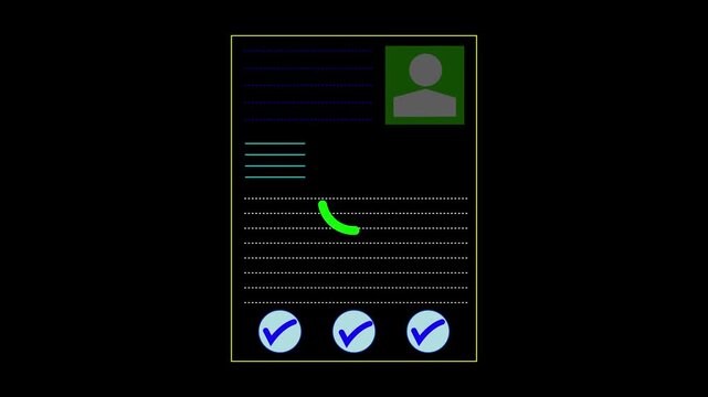 Application form check and approved.
Online checklist templates for HR management concept on the transparent background. Digital recruitment, employee qualifications. 4K animation video..!!!!