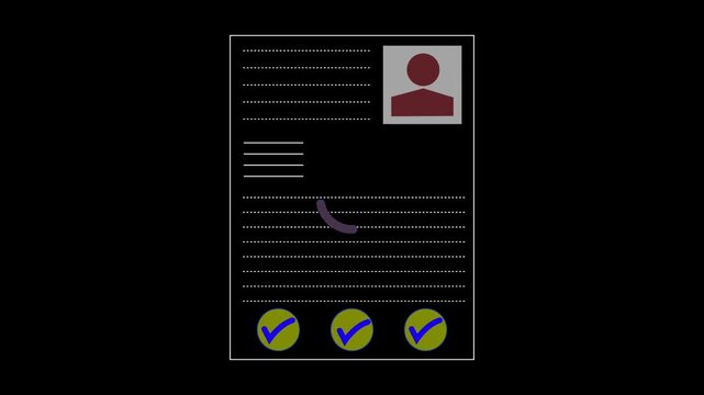 Application form check and approved.
Online checklist templates for HR management concept on the transparent background. Digital recruitment, employee qualifications. 4K animation video..!!!!